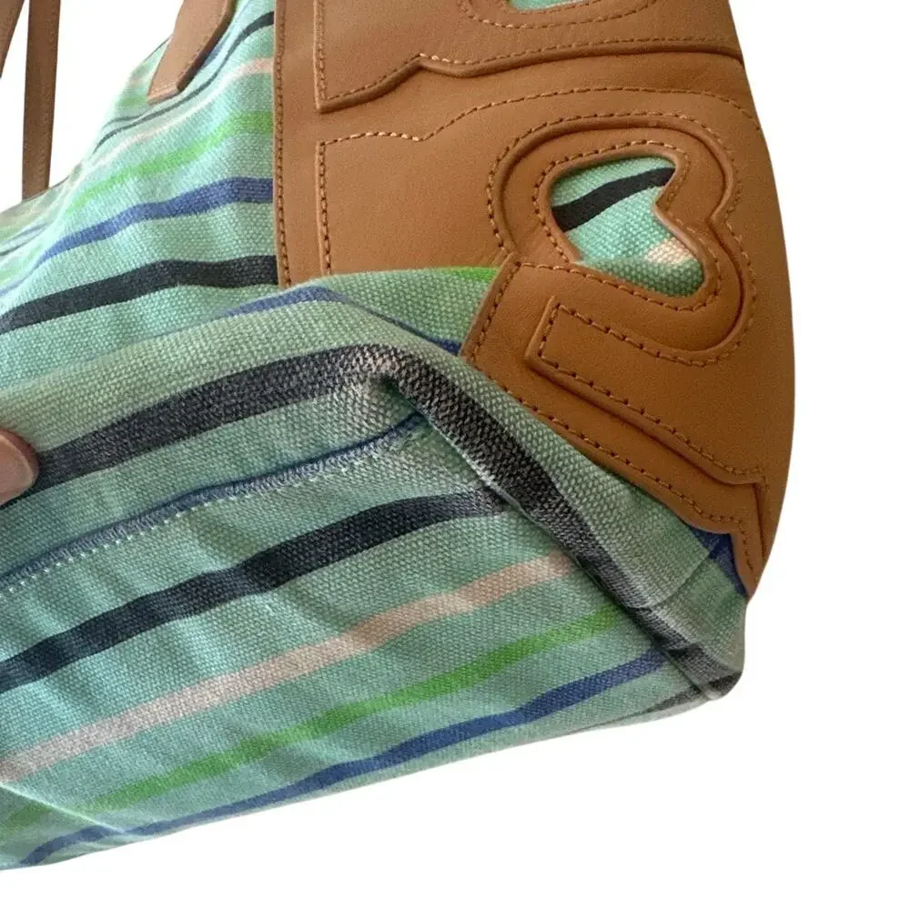 Tory Burch Stacked T Striped‎ Canvas Tote Bag